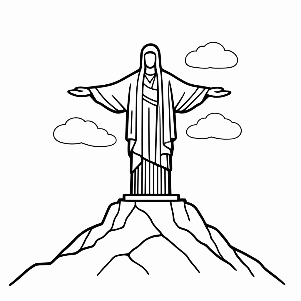 Desenho de Cristo Redentor do Rio de Janeiro para colorir e imprimir grátis em folha A4