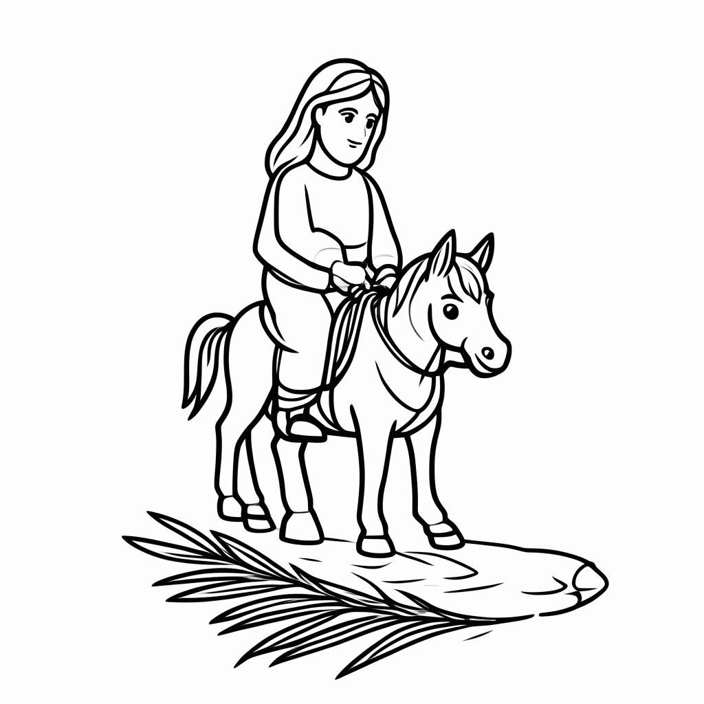 Desenho de Entrada em Jerusalém no Jumentinho (Domingo de Ramos) para colorir e imprimir grátis em folha A4