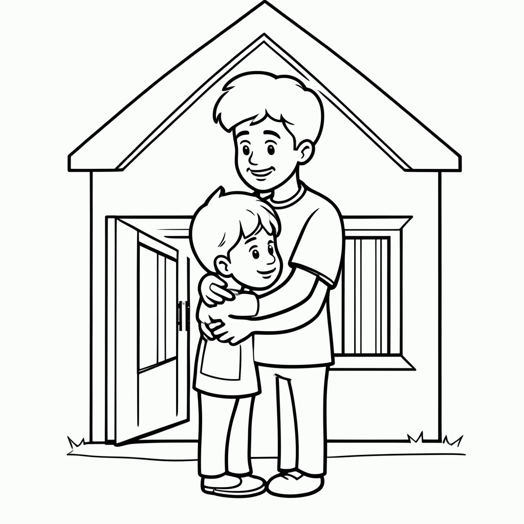 Desenho de O Filho Pródigo e o Abraço do Pai para colorir e imprimir grátis em folha A4