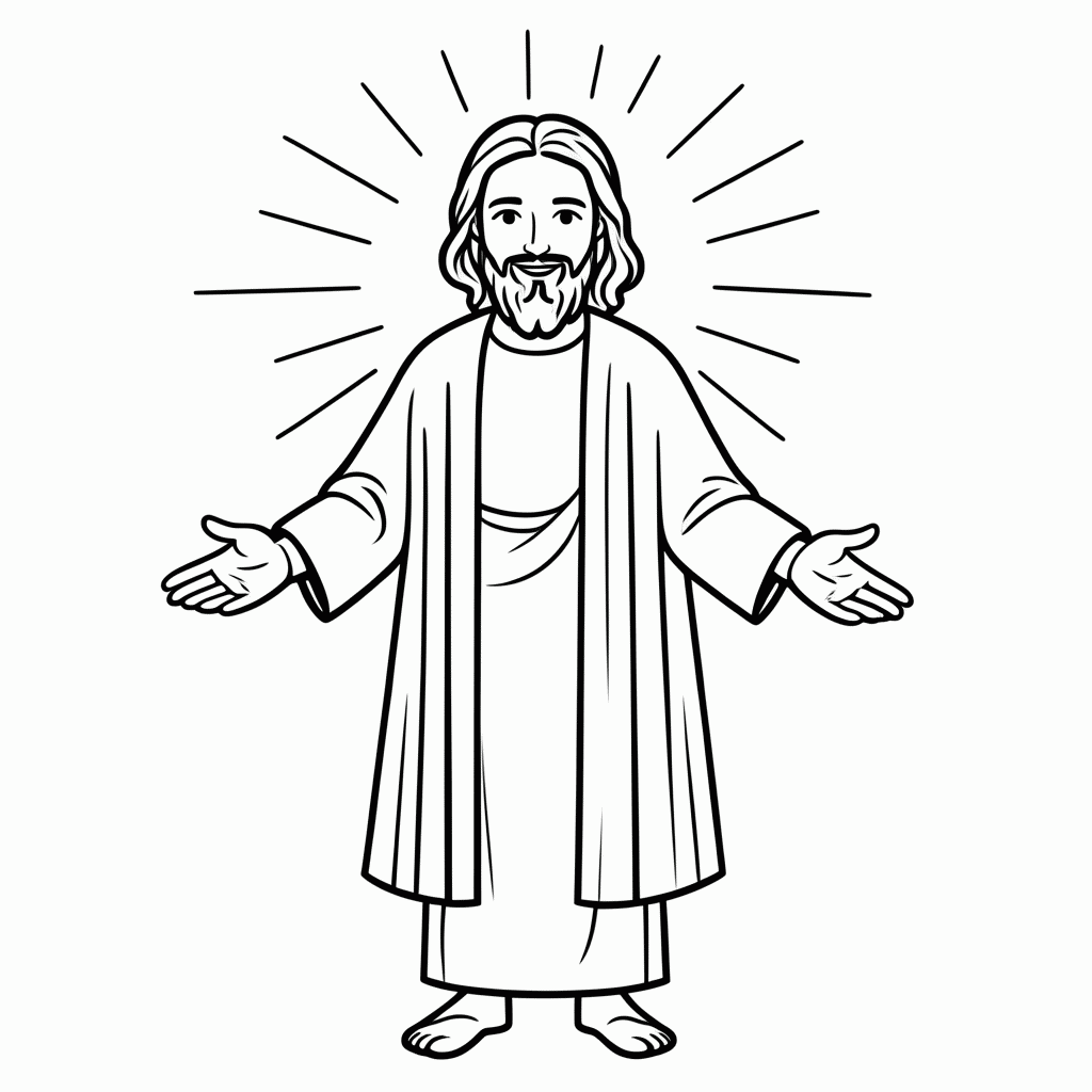 Desenho de Jesus Abençoando de Braços Abertos para colorir e imprimir grátis em folha A4