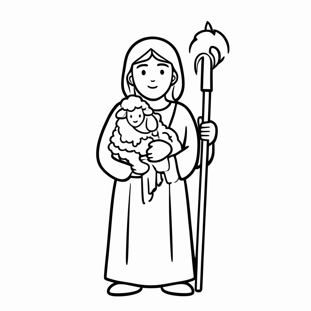Desenho de Jesus, o Bom Pastor para colorir e imprimir grátis em folha A4