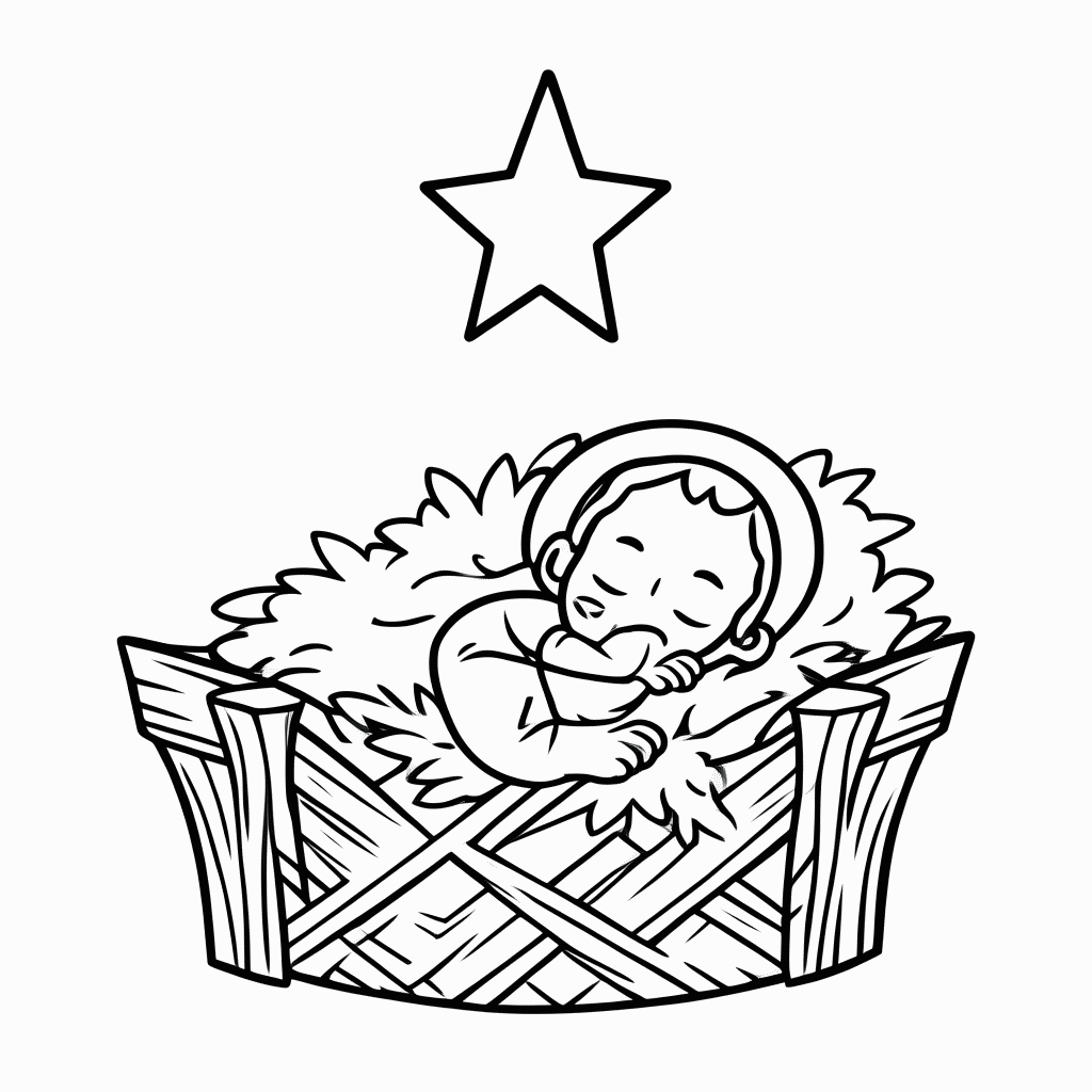 Desenho de Nascimento de Jesus na Manjedoura para colorir e imprimir grátis em folha A4