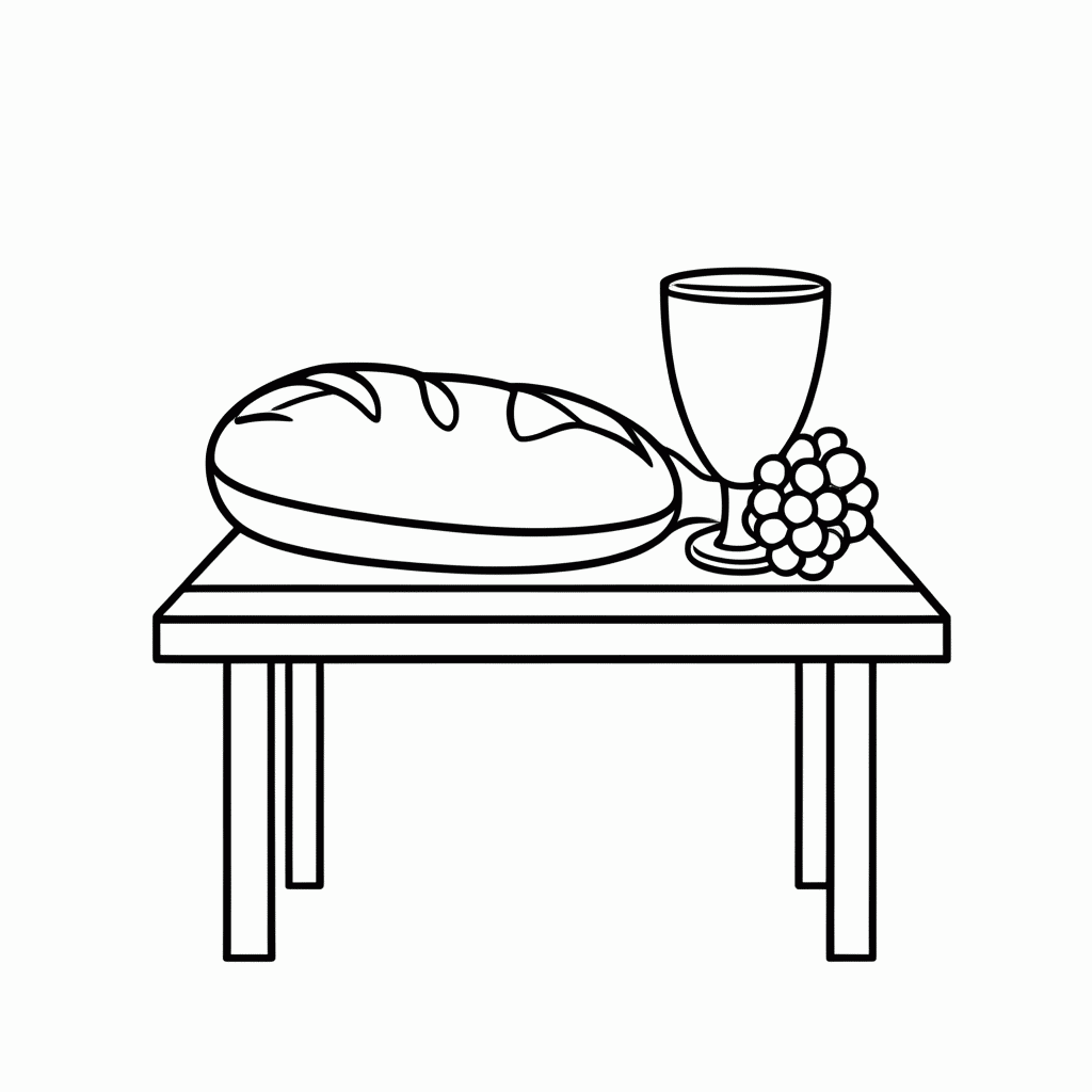 Desenho de Santa Ceia: Mesa com Pão e Cálice para colorir e imprimir grátis em folha A4