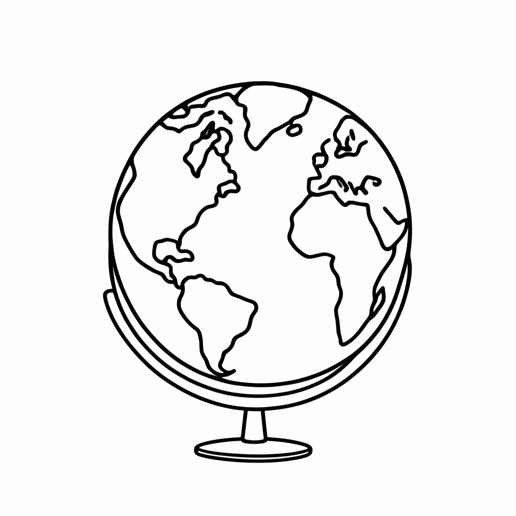 Desenho de Globo Terrestre Escolar para colorir e imprimir grátis em folha A4