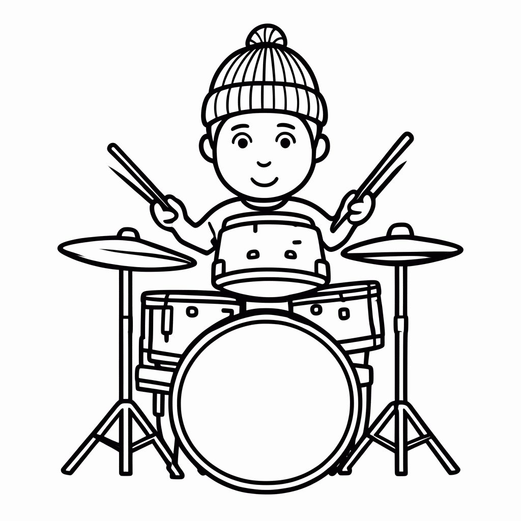 Desenho de Baterista Com Toca para colorir e imprimir grátis em folha A4
