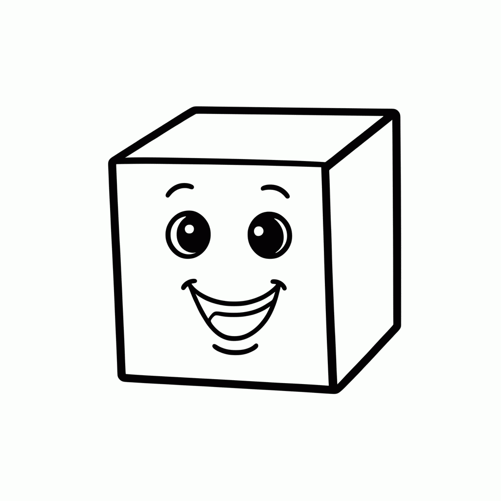Desenho de Cubo Com Cara Feliz para colorir e imprimir grátis em folha A4