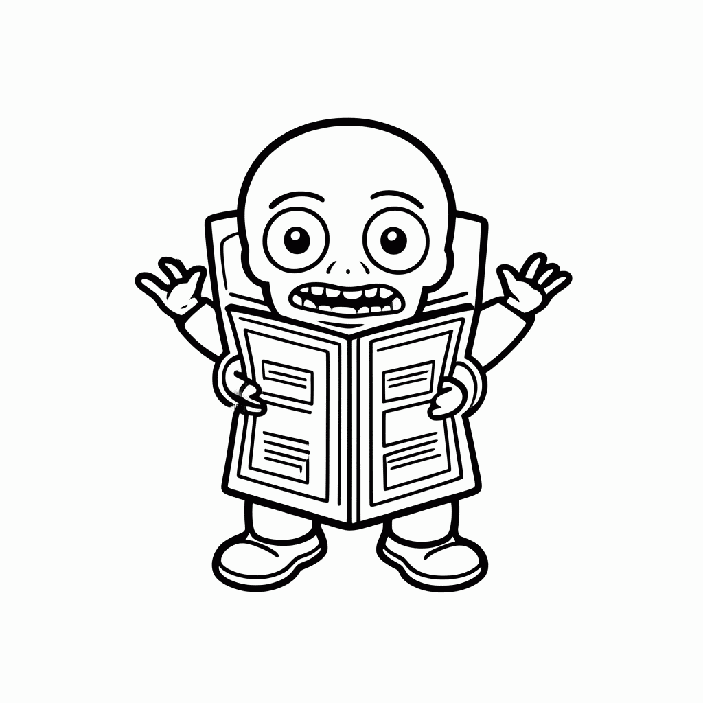 Desenho de Zumbi Com Jornal para colorir e imprimir grátis em folha A4