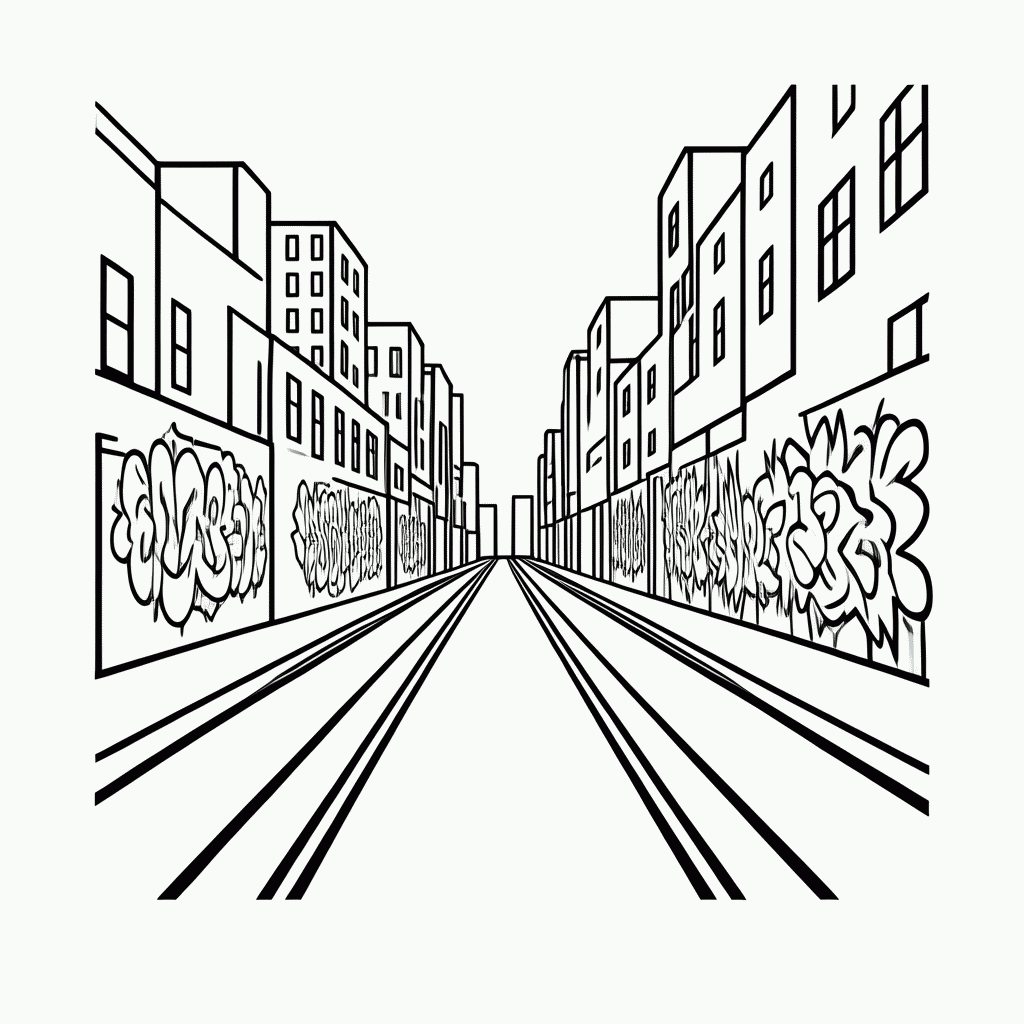 Desenho de Cidade Com Grafite para colorir e imprimir grátis em folha A4