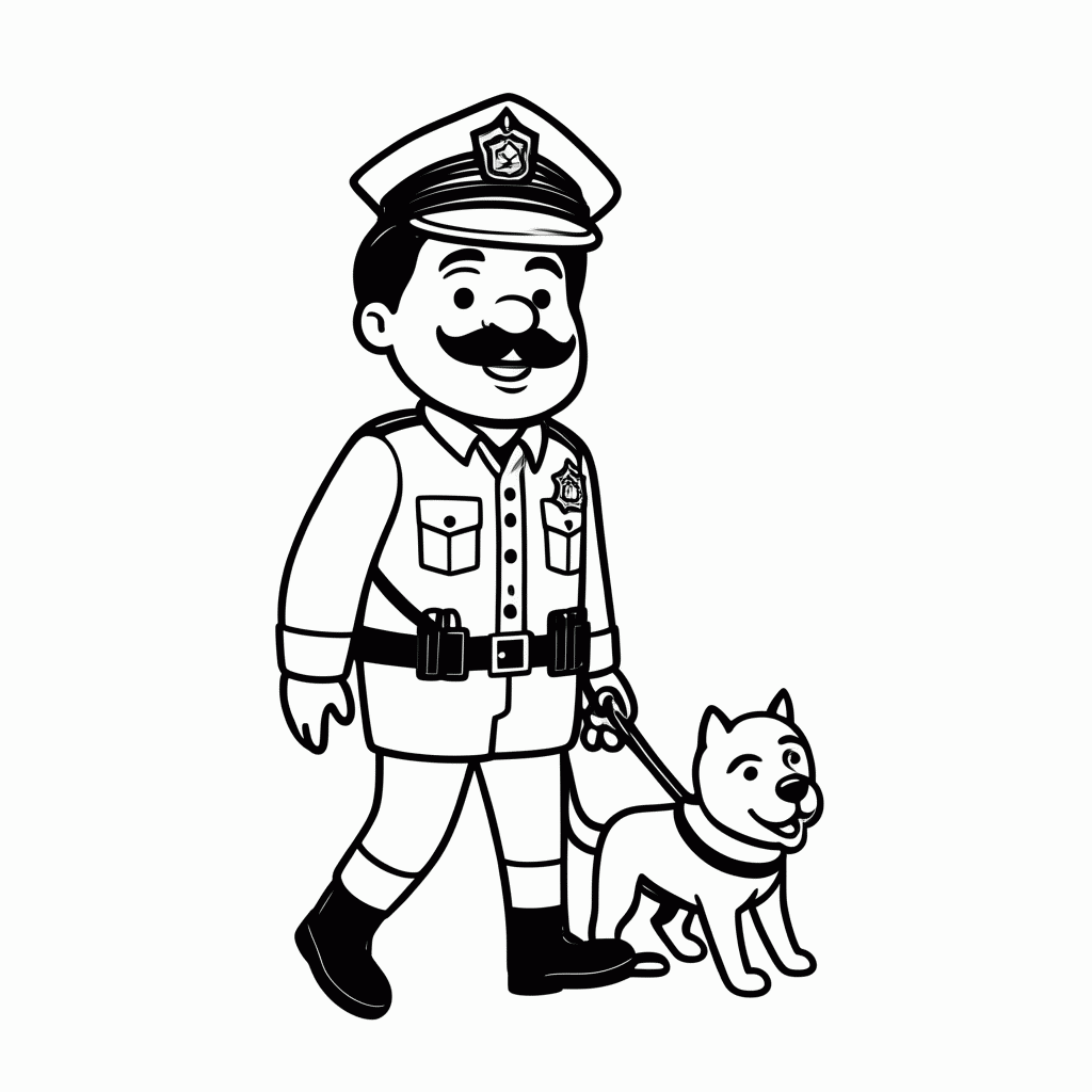 Desenho de Inspetor Com Cachorro para colorir e imprimir grátis em folha A4