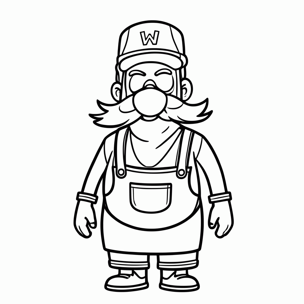 Desenho de Wario para colorir e imprimir grátis em folha A4