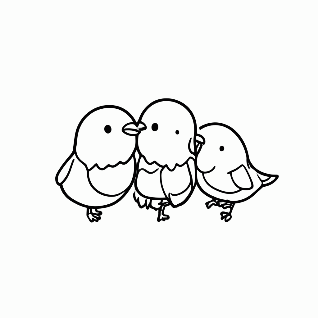 Desenho de Trio de Passarinhos Azuis para colorir e imprimir grátis em folha A4