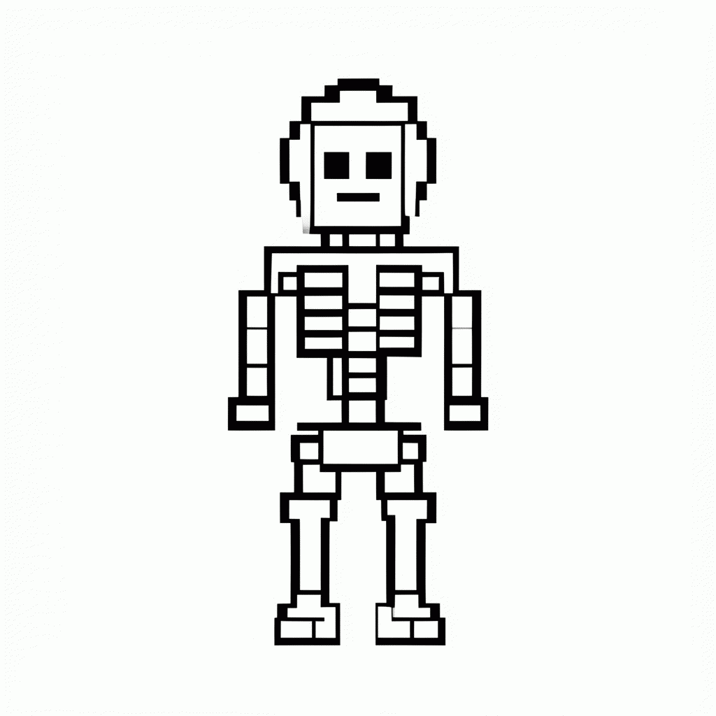 Desenho de Esqueleto Arqueiro Pixelado para colorir e imprimir grátis em folha A4