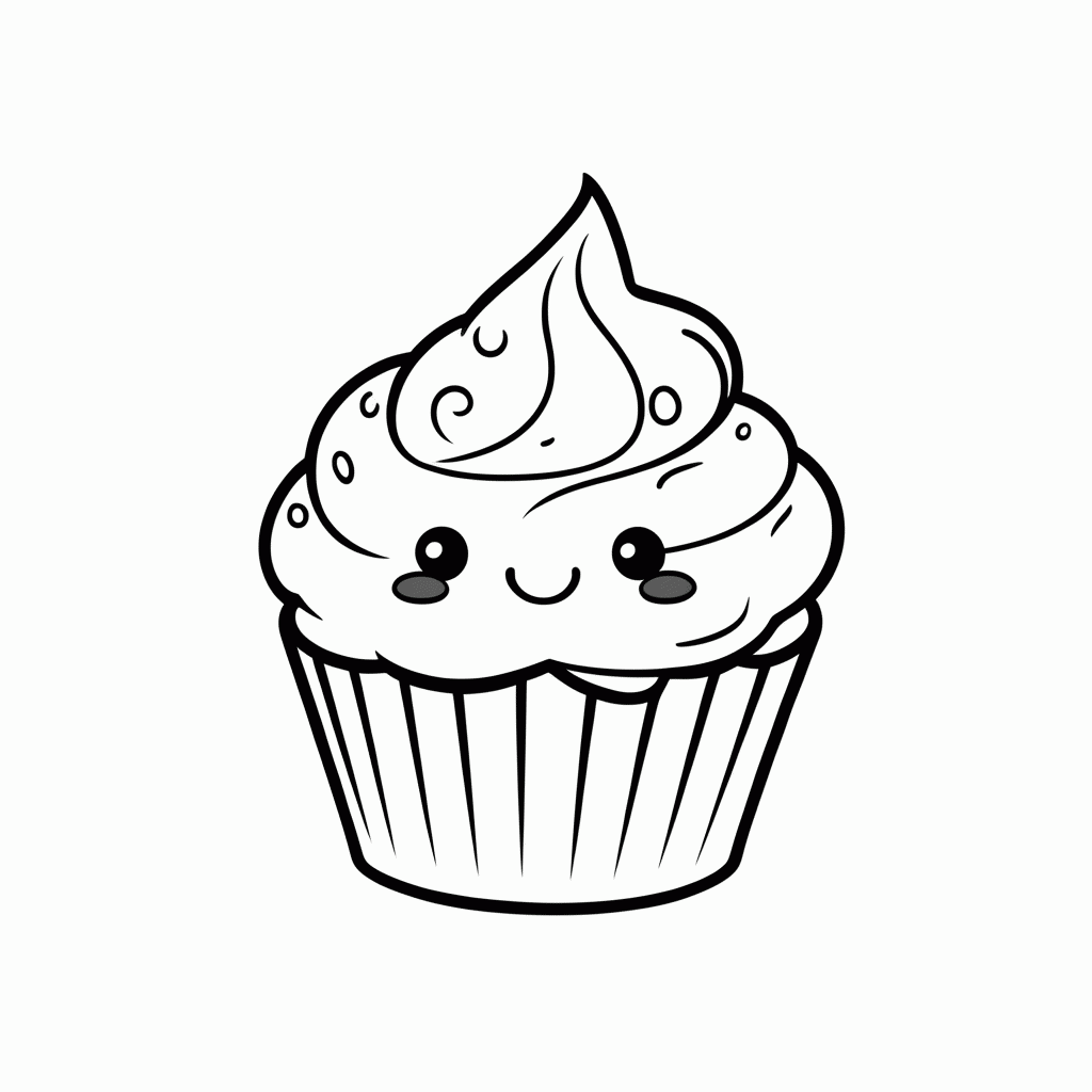 Desenho de Cupcake Com Cobertura Fofo para colorir e imprimir grátis em folha A4