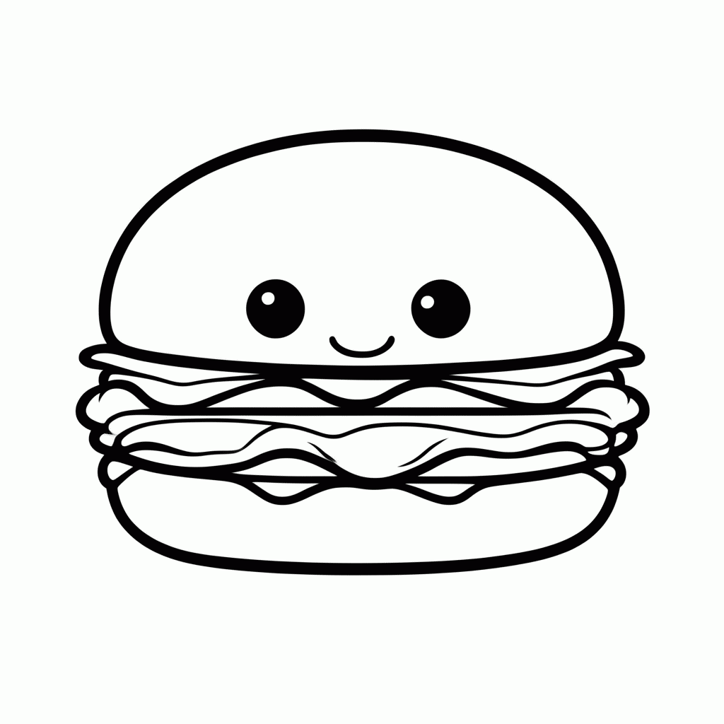 Desenho de Hamburguer Fofo Rosto para colorir e imprimir grátis em folha A4