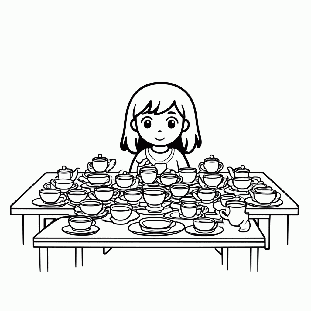 Desenho de Alice Na Mesa Do Cha para colorir e imprimir grátis em folha A4