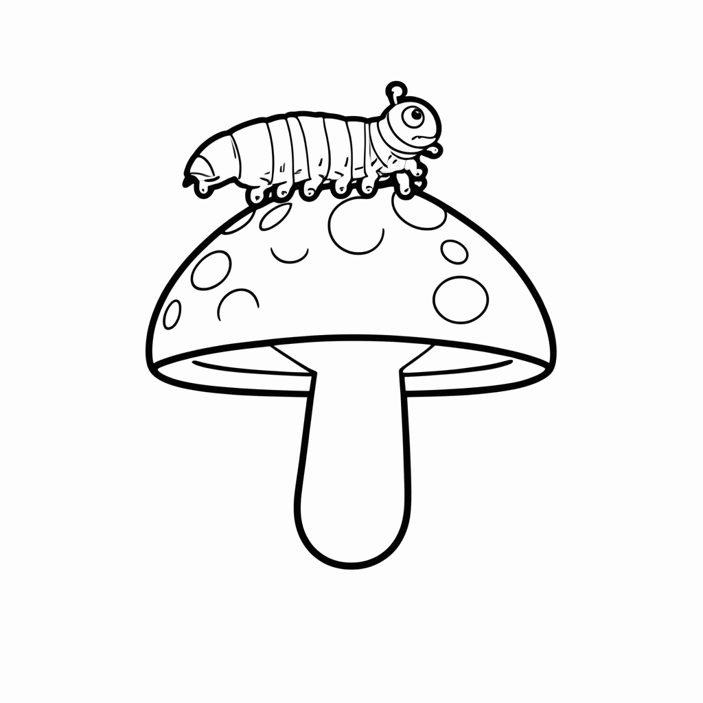 Desenho de Caterpillar Com Cogumelo para colorir e imprimir grátis em folha A4