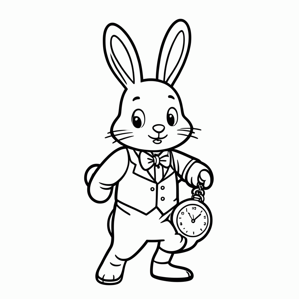 Desenho de Coelho Branco Com Relogio para colorir e imprimir grátis em folha A4