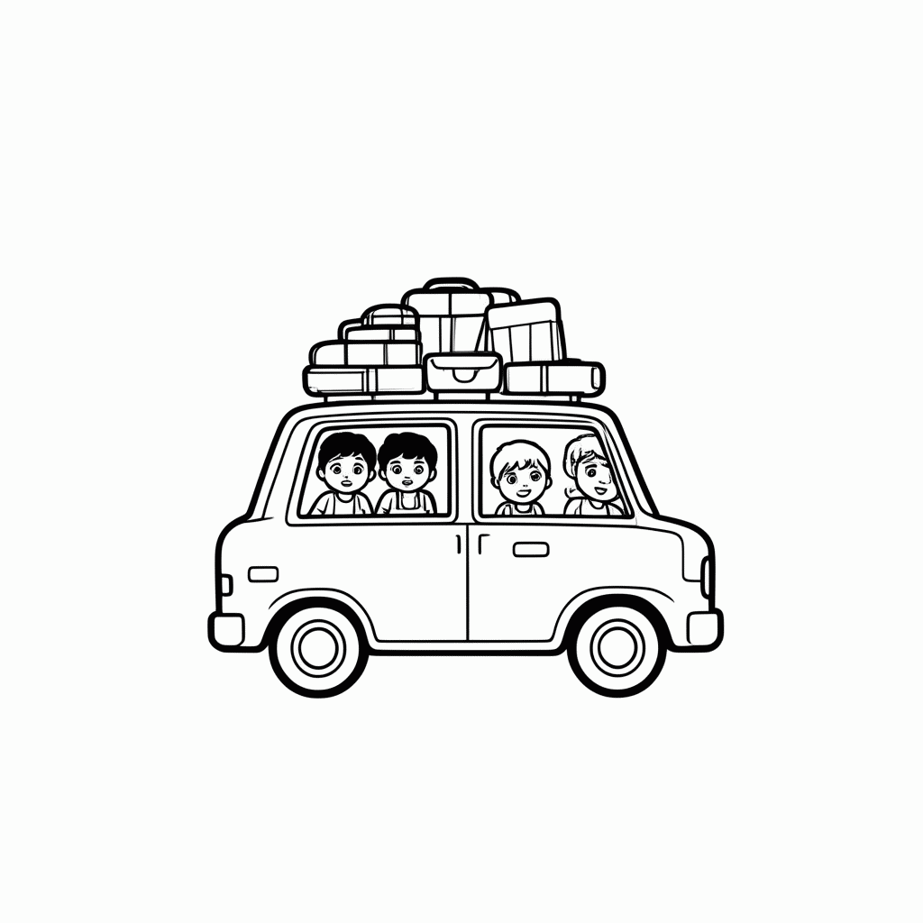 Desenho de Viagem Em Familia para colorir e imprimir grátis em folha A4