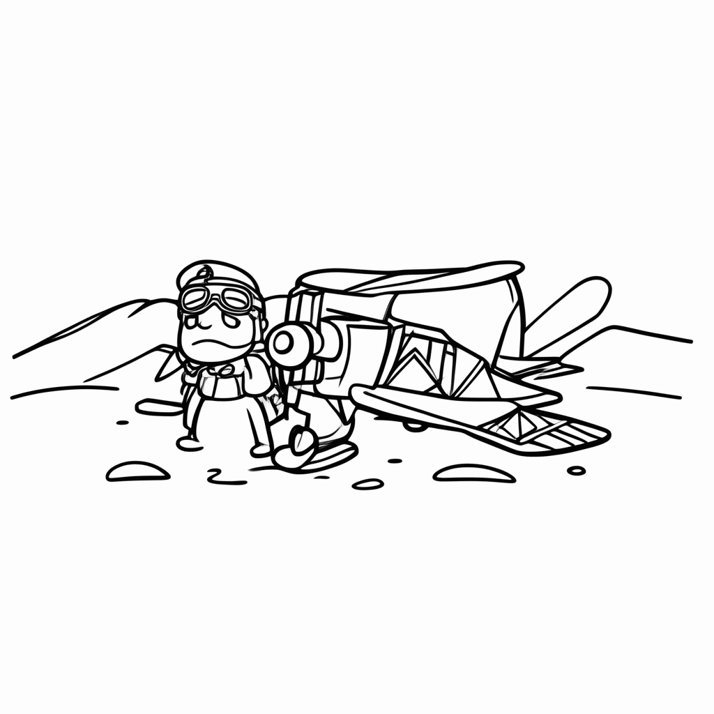 Desenho de Aviador No Deserto para colorir e imprimir grátis em folha A4