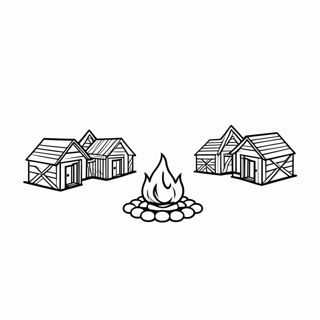 Desenho de Acampamento Meio Sangue para colorir e imprimir grátis em folha A4