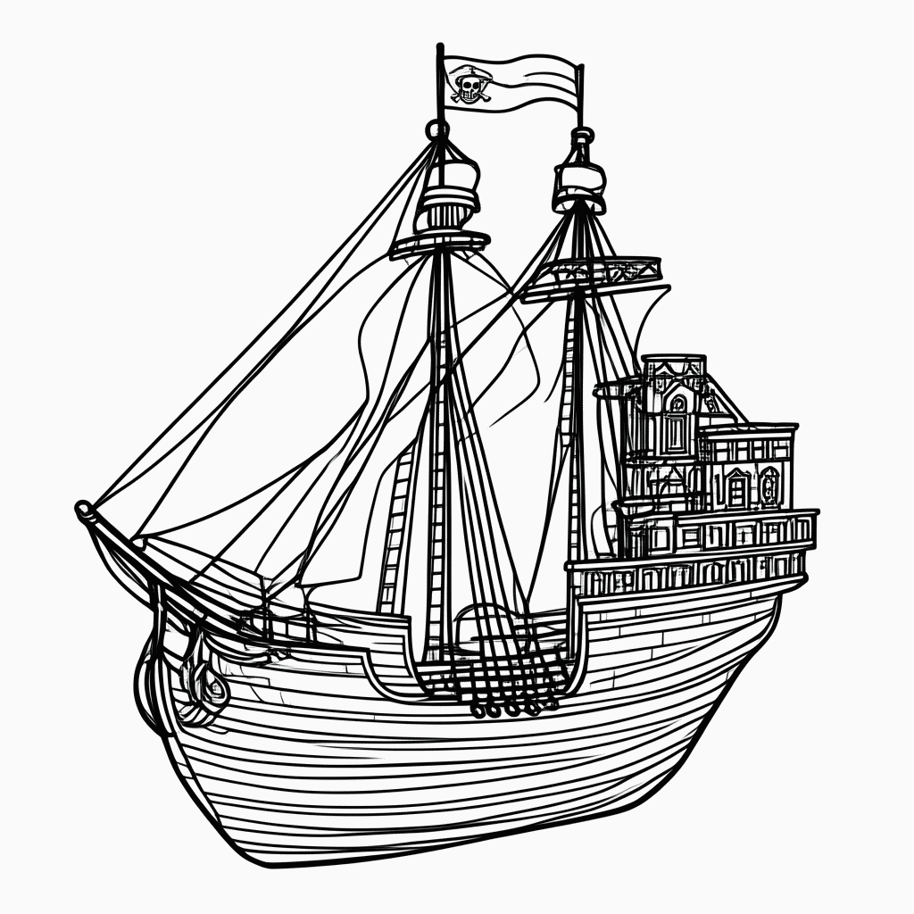 Desenho de Navio Jolly Roger para colorir e imprimir grátis em folha A4