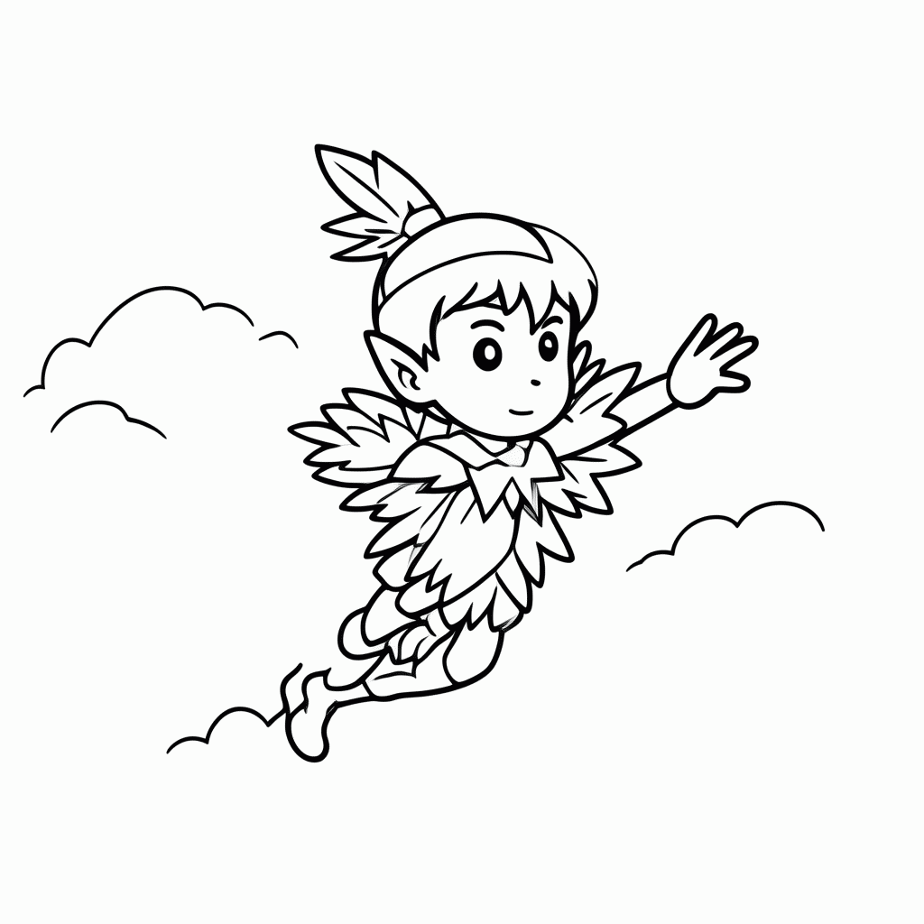Desenho de Peter Pan Voando para colorir e imprimir grátis em folha A4