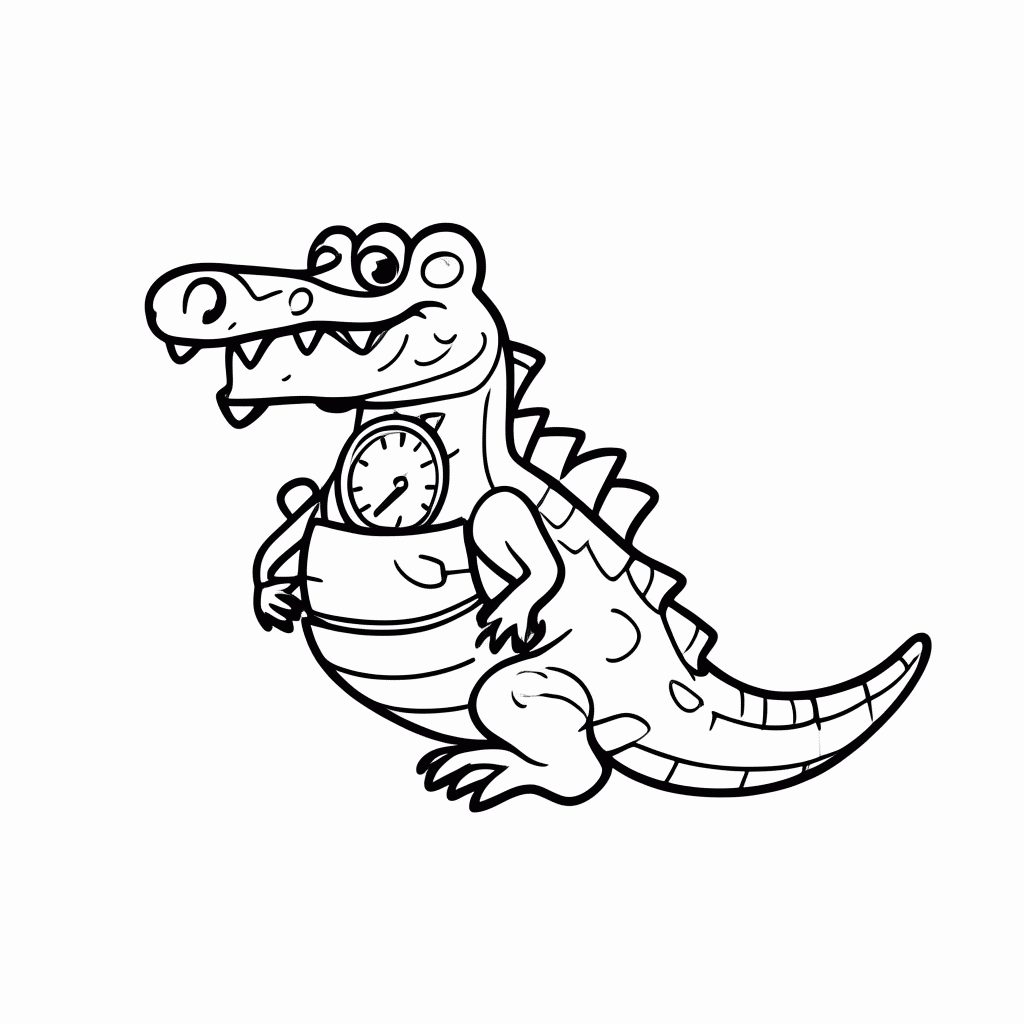 Desenho de Tic Tac Crocodilo para colorir e imprimir grátis em folha A4