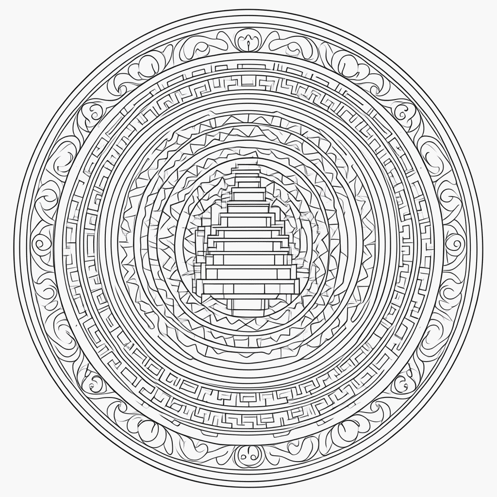Desenho de Mandala azteca Complexa para colorir e imprimir grátis em folha A4