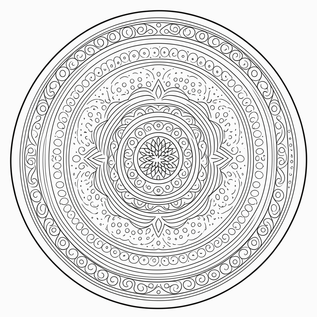 Desenho de Mandala circular Media para colorir e imprimir grátis em folha A4