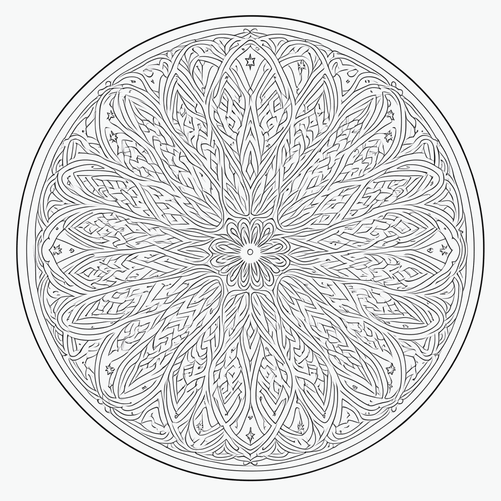 Desenho de Mandala cosmica Profissional para colorir e imprimir grátis em folha A4