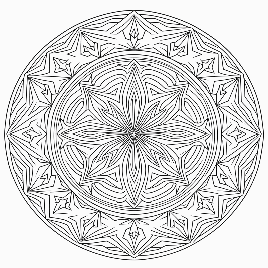 Desenho de Mandala estrelada Media para colorir e imprimir grátis em folha A4