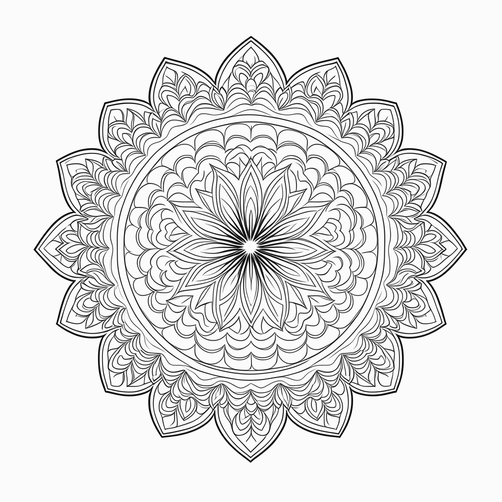 Desenho de Mandala floral Media para colorir e imprimir grátis em folha A4
