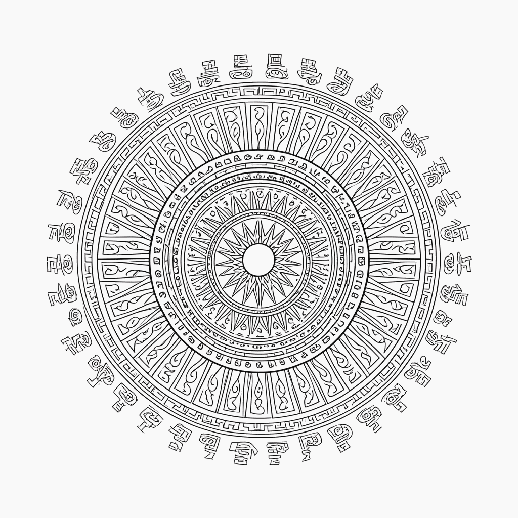 Desenho de Mandala maia Profissional para colorir e imprimir grátis em folha A4