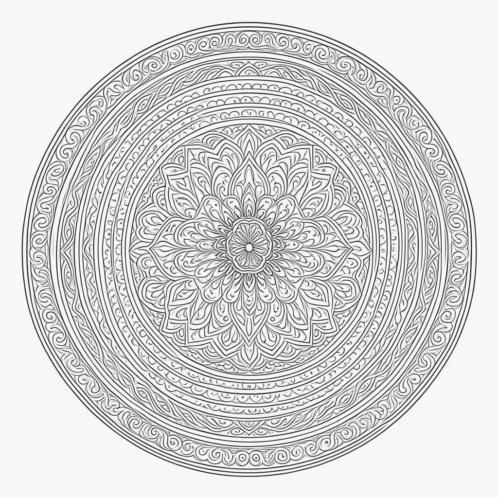 Desenho de Mandala tibetana Complexa para colorir e imprimir grátis em folha A4