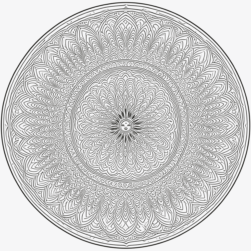 Desenho de Mandala tibetana Profissional para colorir e imprimir grátis em folha A4