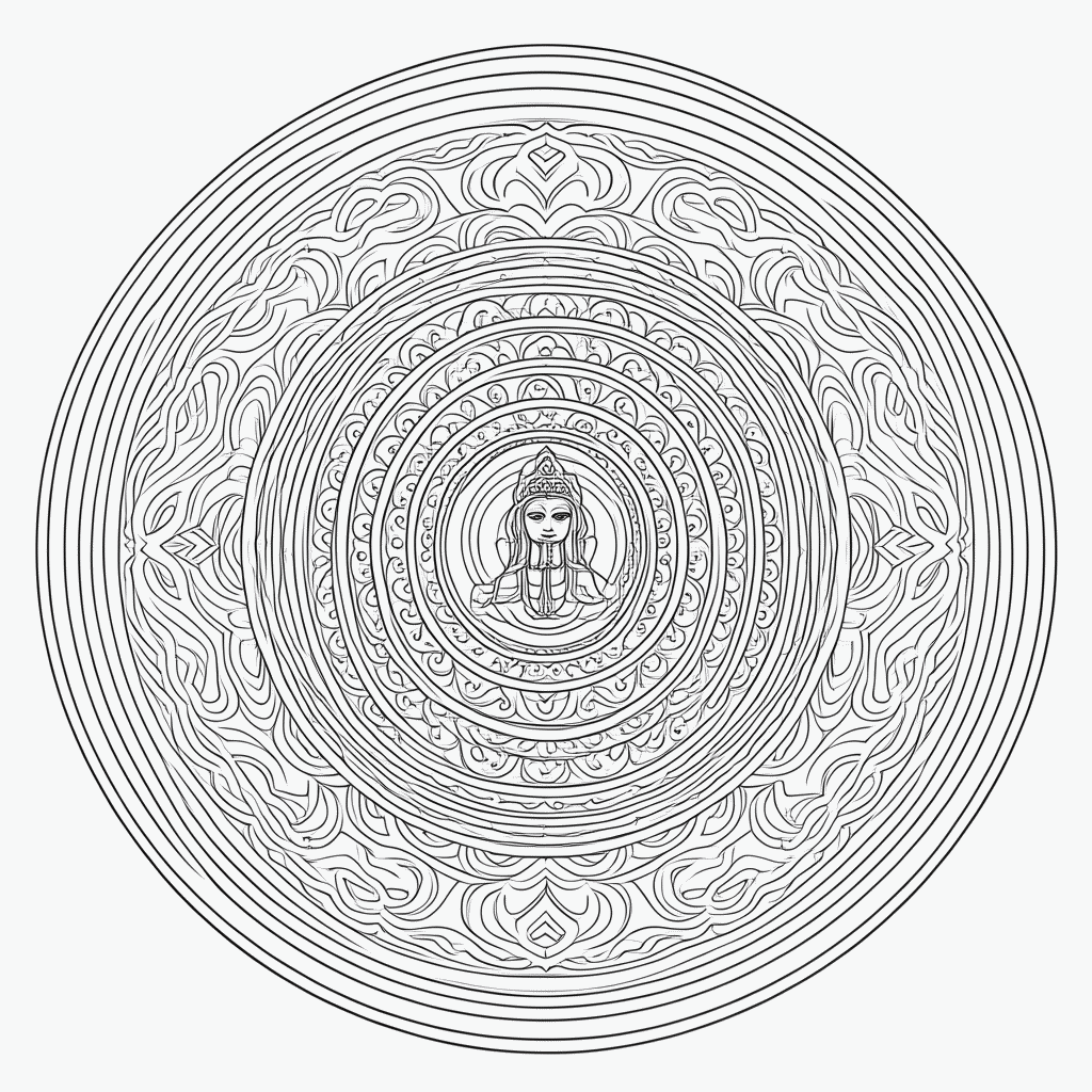 Desenho de Mandala tibetana Simples para colorir e imprimir grátis em folha A4