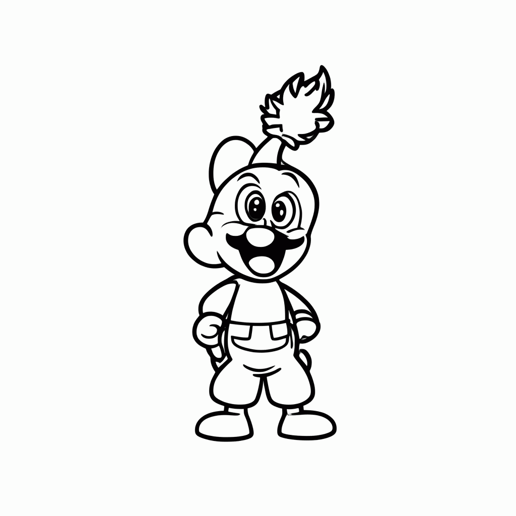 Desenho de Mario Com Flor Fogo para colorir e imprimir grátis em folha A4