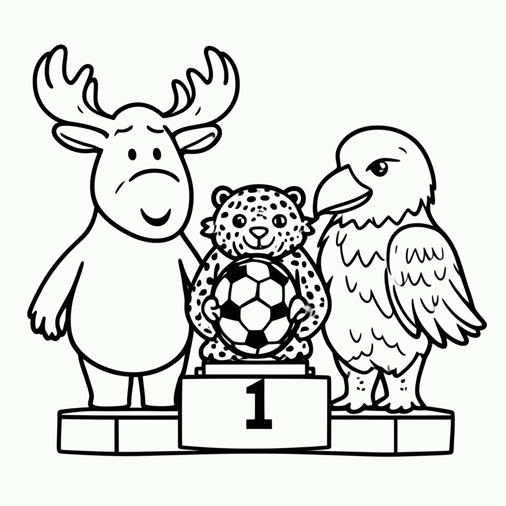 Desenho de Mascotes no Pódio para colorir e imprimir grátis em folha A4