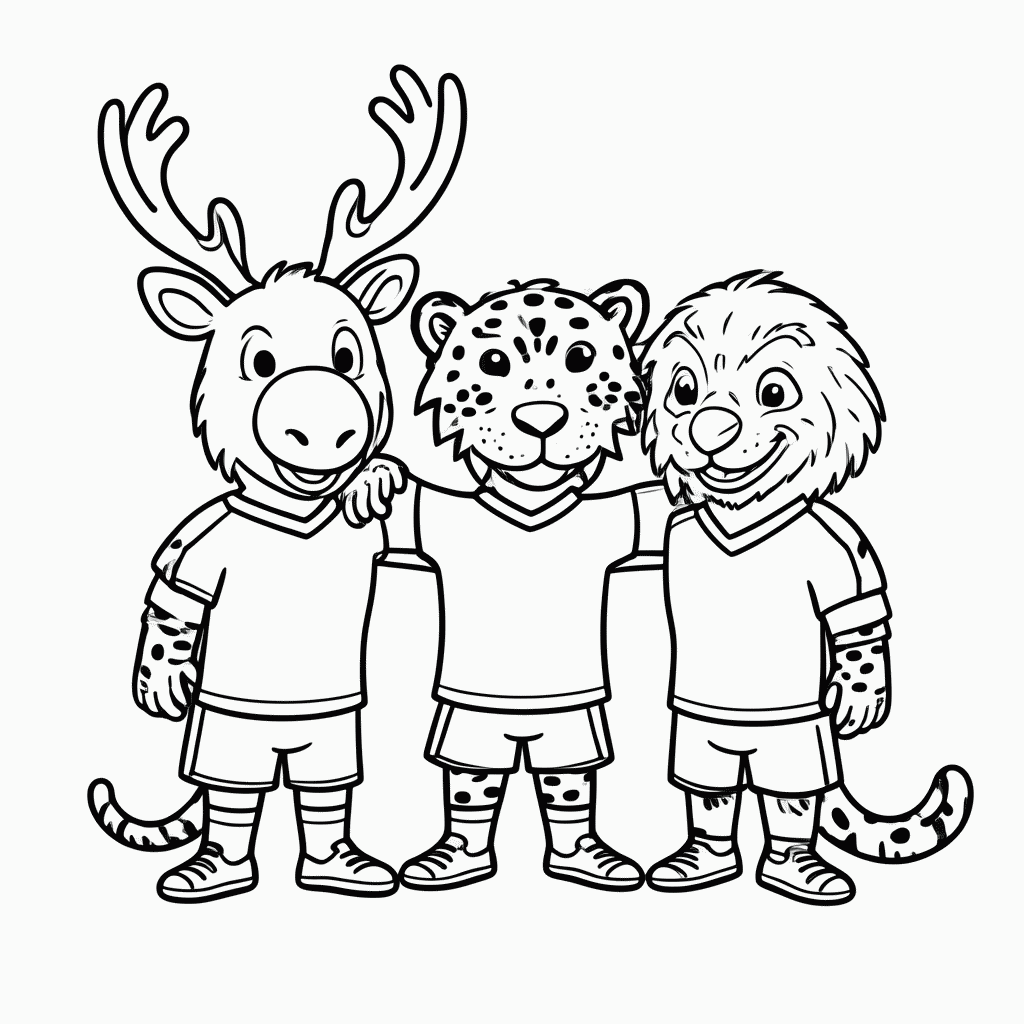 Desenho de Trio de Mascotes (Maple, Zayu e Clutch) para colorir e imprimir grátis em folha A4