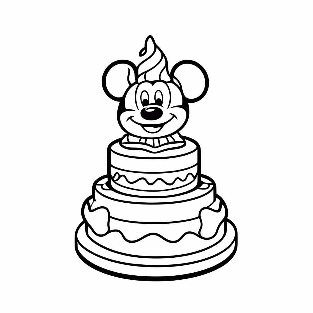 Desenho de Mickey Aniversario Bolo para colorir e imprimir grátis em folha A4