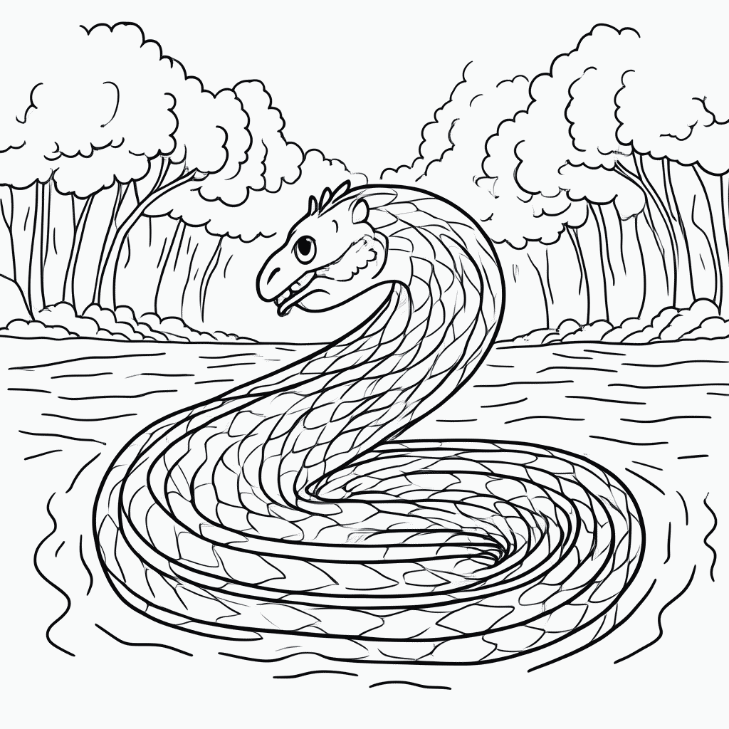 Desenho de Cobra Grande (Boiúna) para colorir e imprimir grátis em folha A4