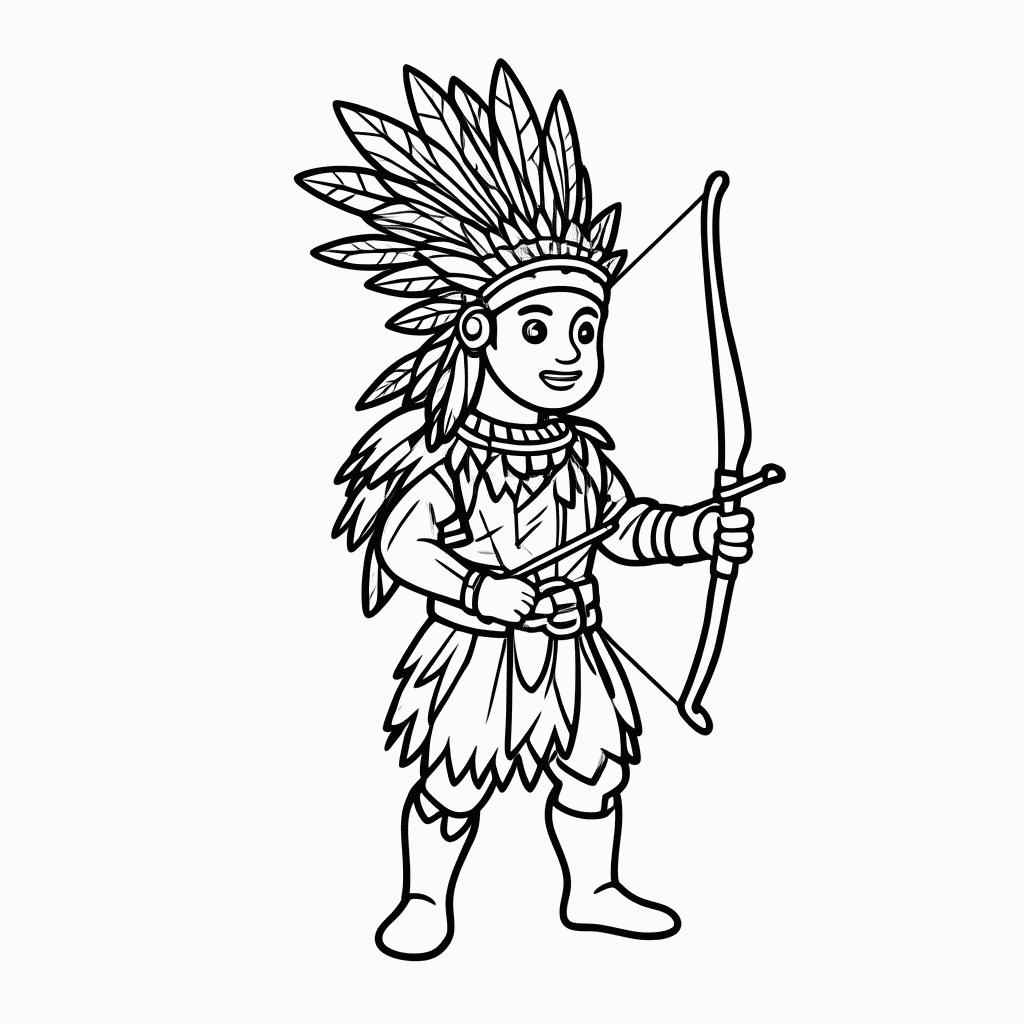 Desenho de Índio Guerreiro Tupi para colorir e imprimir grátis em folha A4