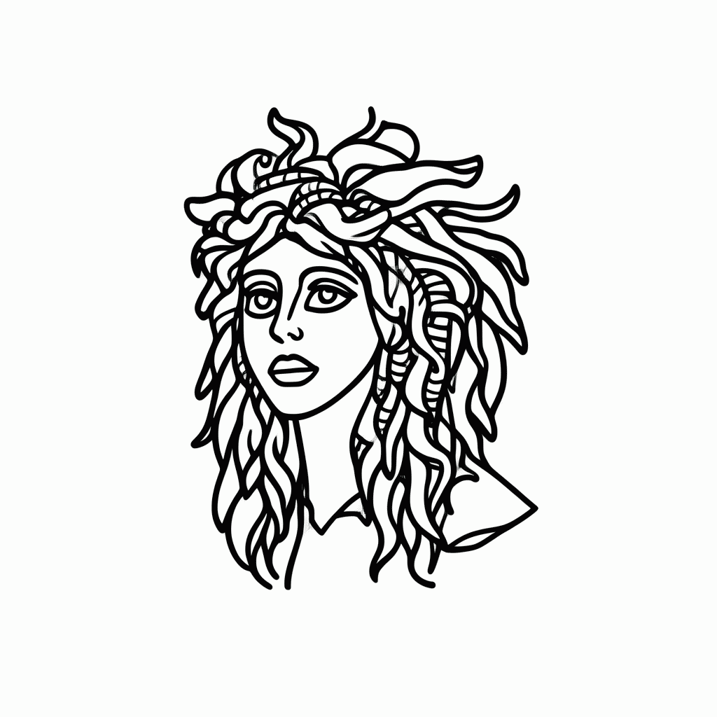 Desenho de Medusa Cabelo Cobras para colorir e imprimir grátis em folha A4