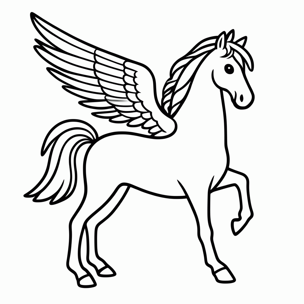 Desenho de Pegasus Cavalo Alado para colorir e imprimir grátis em folha A4