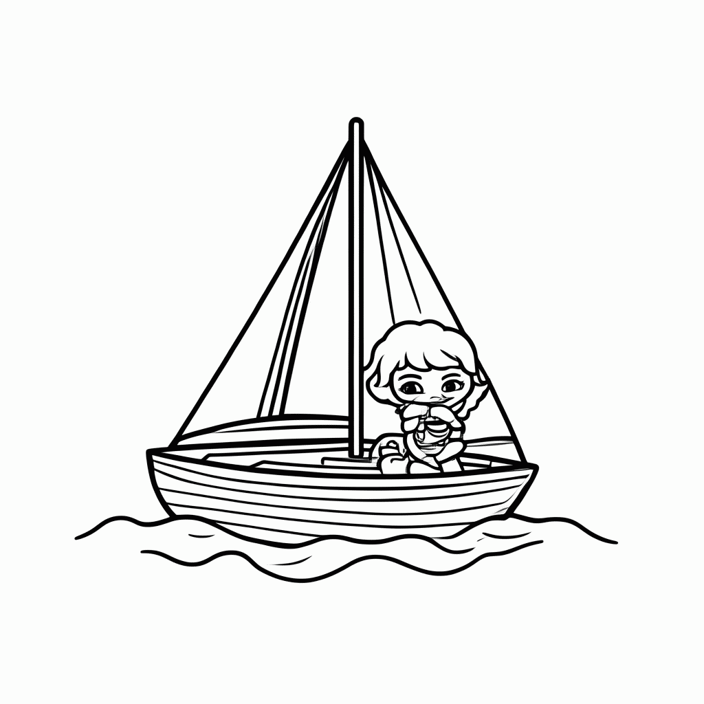 Desenho de Moana Canoa Navegando para colorir e imprimir grátis em folha A4