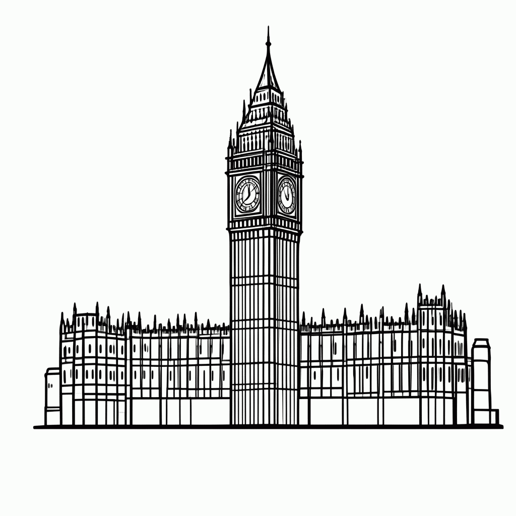 Desenho de Big Ben Londres para colorir e imprimir grátis em folha A4