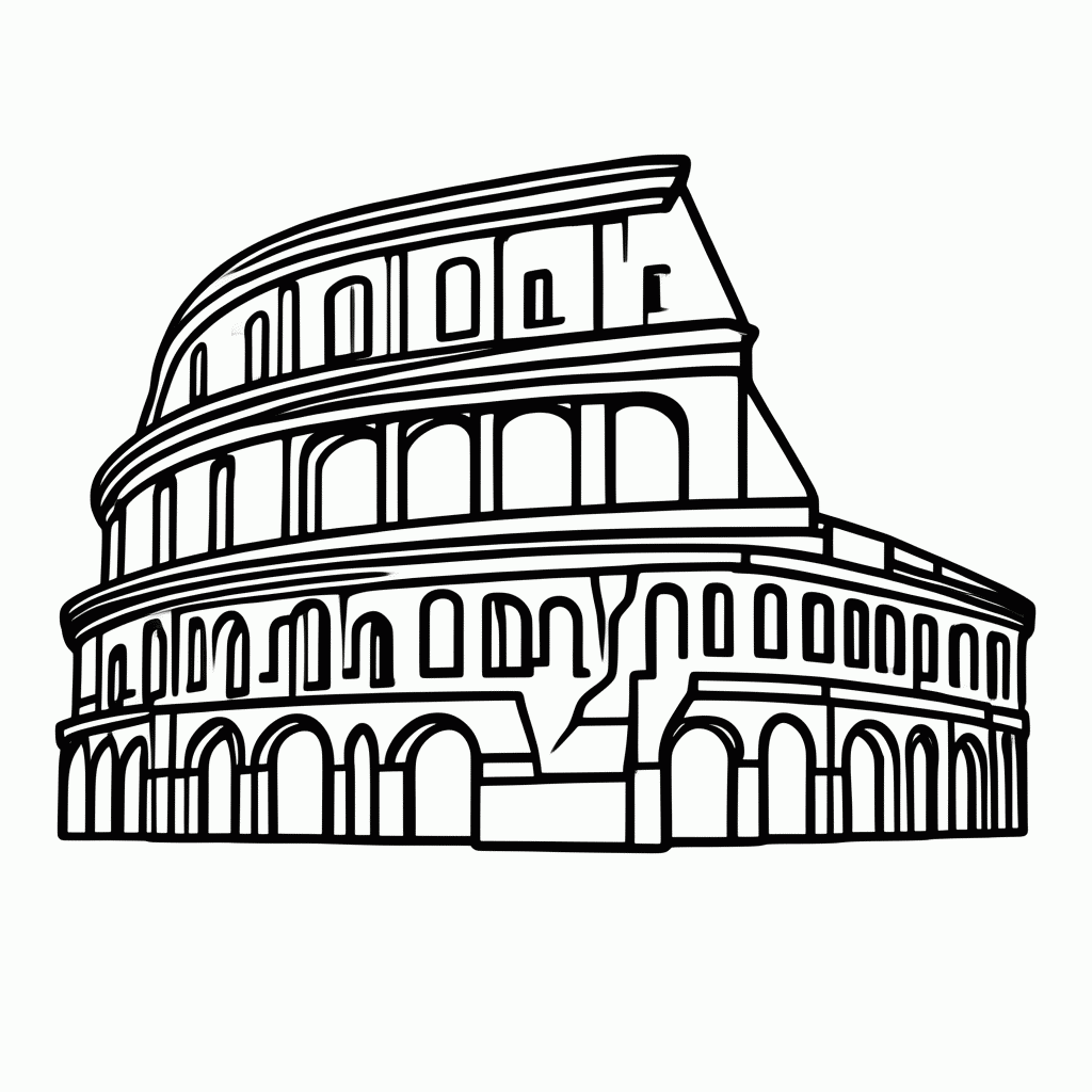 Desenho de Coliseu Romano para colorir e imprimir grátis em folha A4