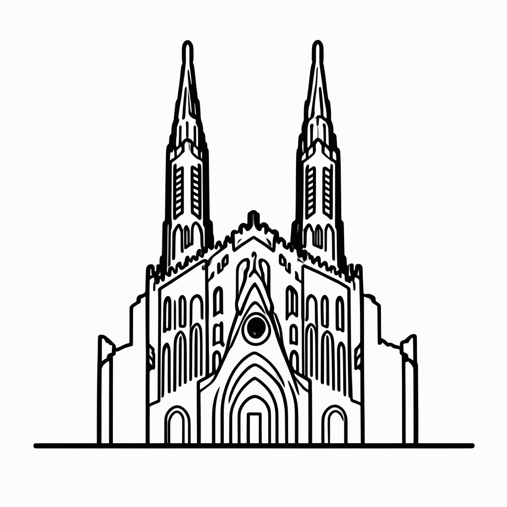Desenho de Sagrada Familia Barcelona para colorir e imprimir grátis em folha A4