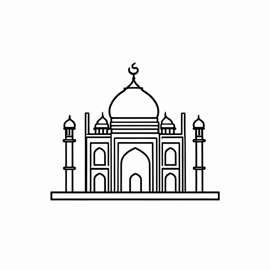 Desenho de Taj Mahal para colorir e imprimir grátis em folha A4
