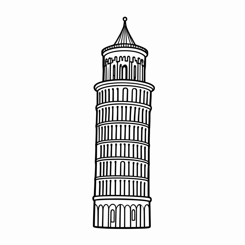 Desenho de Torre Pisa para colorir e imprimir grátis em folha A4